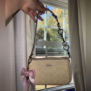 Coach Beige Shoulder Bag with Pink Bow